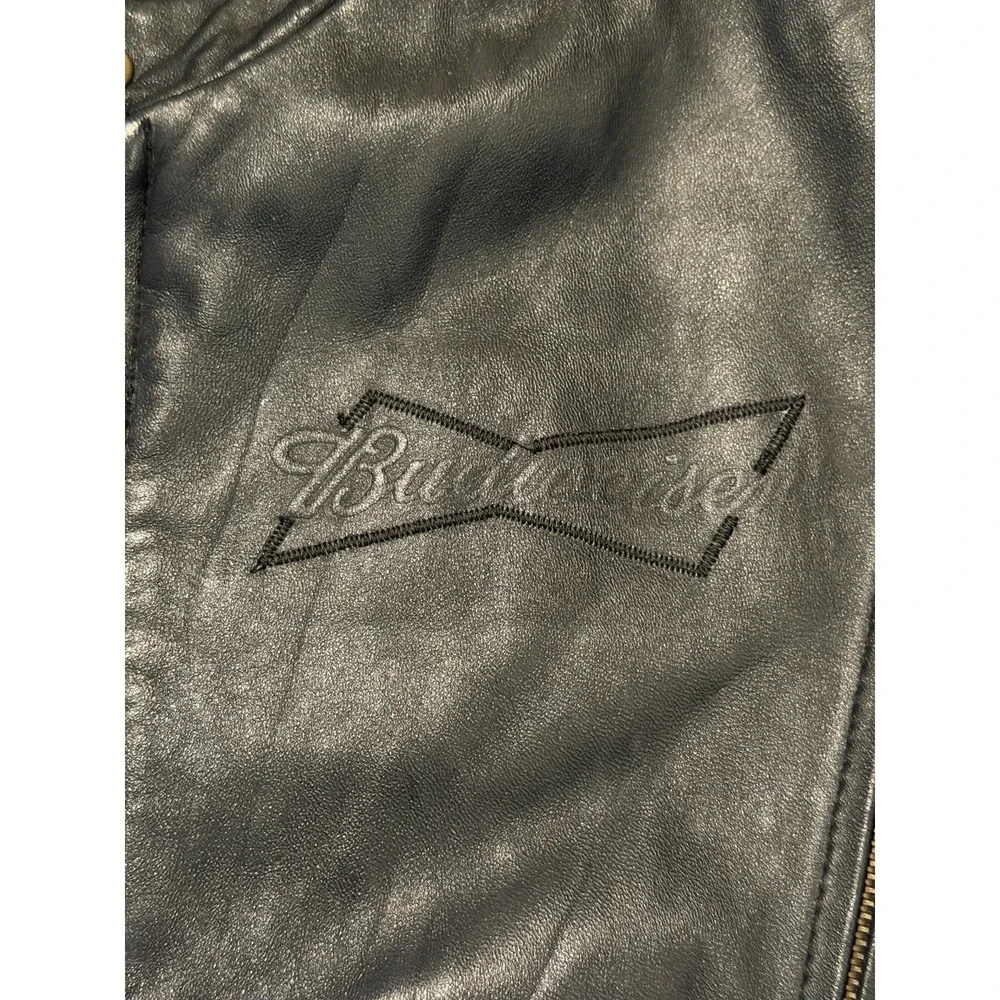 Budweiser Vintage Black Leather Embroidered Jacket Mens XL